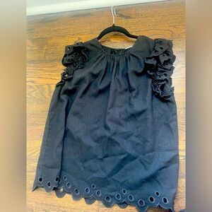 Elie Tahari Black Eyelet Ruffle Blouse